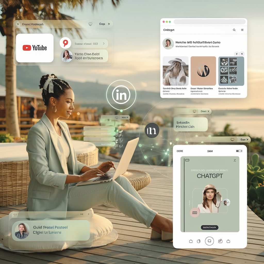 Vignette – Déesses Digitales évolue. Vignette article “Déesses Digitales évolue” avec mention YouTube et guide ChatGPT.