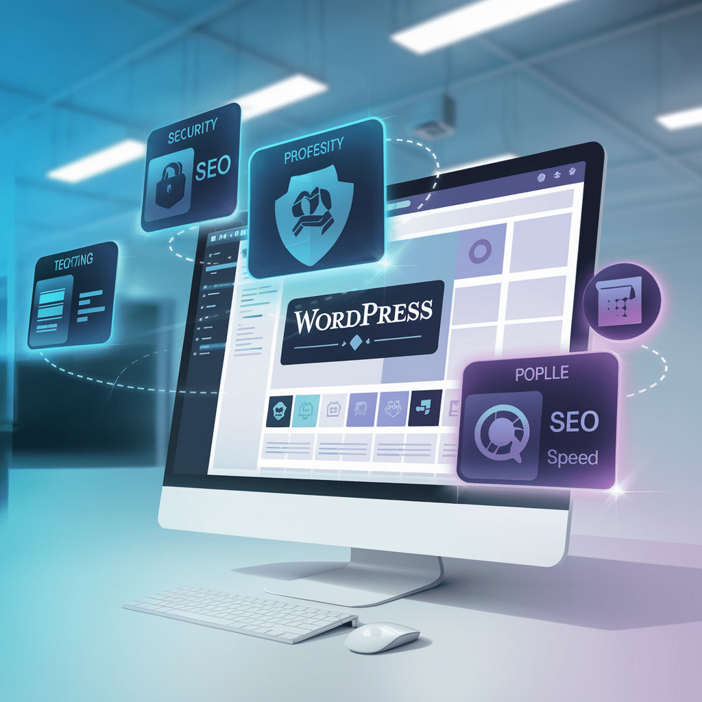 Illustration d’un site WordPress optimisé avec des plugins essentiels pour la performance et le SEO